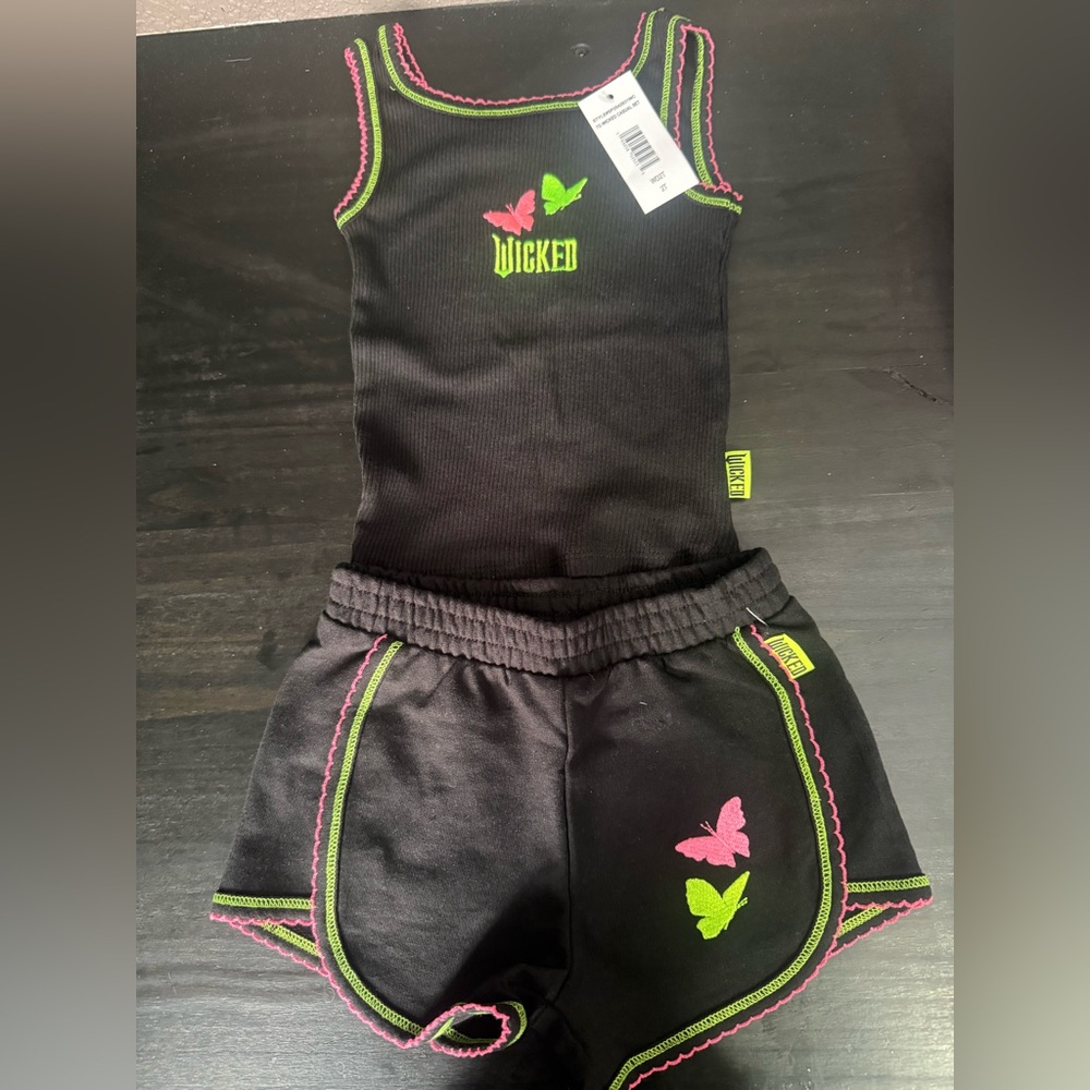 Wicked Kids Black and Green Butterfly Shorts Set